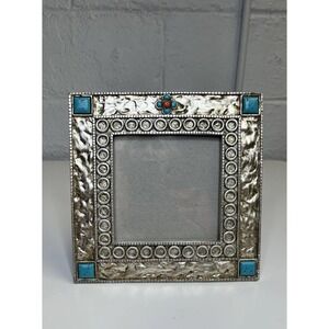 Southwestern Silver Tone Turquoise Picture Frame Rustic Coral Western Native